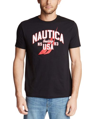 Nautica Short Sleeve 100% Cotton Classic Logo Series Graphic Tee T Shirt - Schwarz