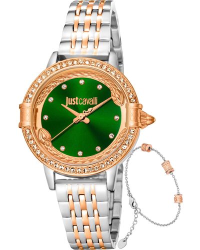 Just Cavalli Analog Quarz Uhr mit Edelstahl Armband JC1L255M0115 - Grün
