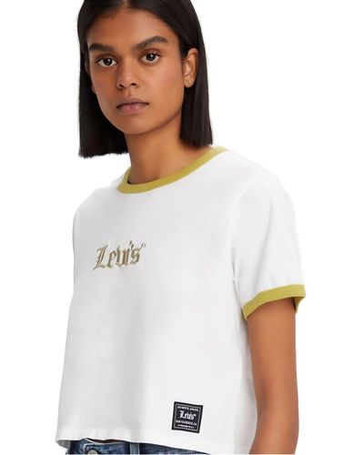 Levi's S Crop Football Short Sleeve T-shirt Navy M - White