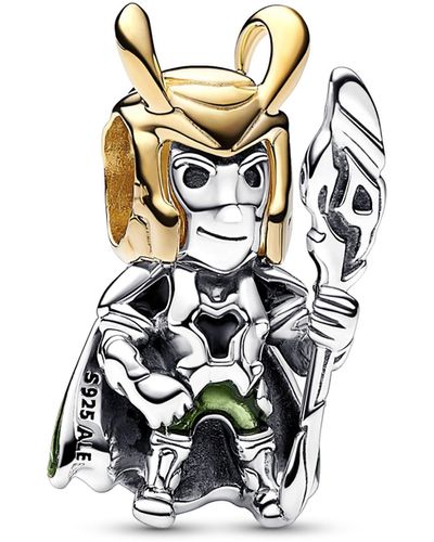 PANDORA Marvel Loki Sterling Silver And 14k Gold-plated Charm With Transparent Green And Black Enamel - White