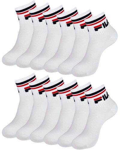 Fila Calza Lot de 6 paires de chaussettes de sport trois-quarts pour homme et femme - Blanc