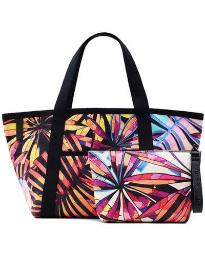Desigual Print Handbag With Inner Pouch - Red