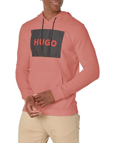 HUGO Regular Fit Square Logo Hooded Jersey Sweatshirt - Red