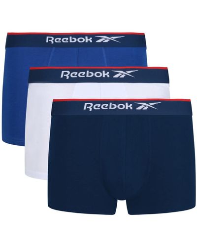 Reebok Calzoncillos Boxer Para Hombres En Azul/blanco/marino Con Cintura De Nailon Boxer Shorts - Blue
