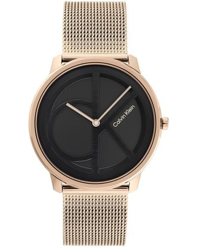 Calvin Klein Reloj Analógico de Cuarzo Colleción Iconic disponible con pulsera de eslabones de acero inoxidable o de malla - Negro
