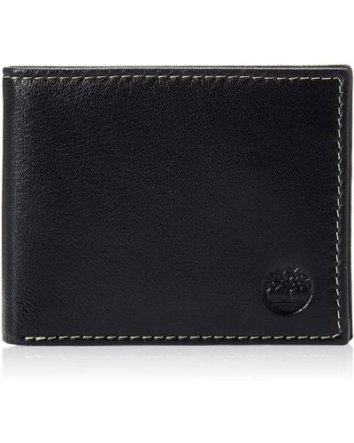 Timberland Leather Wallet With Attached Flip Pocket Travel Accessory-bi-fold - Black