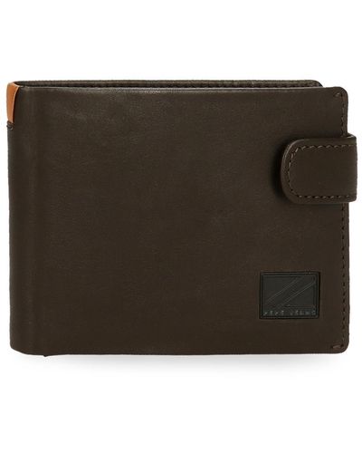 Pepe Jeans Marshal Horizontal Wallet With Click Closure Brown 11 X 8.5 X 1 Cm Leather - Green