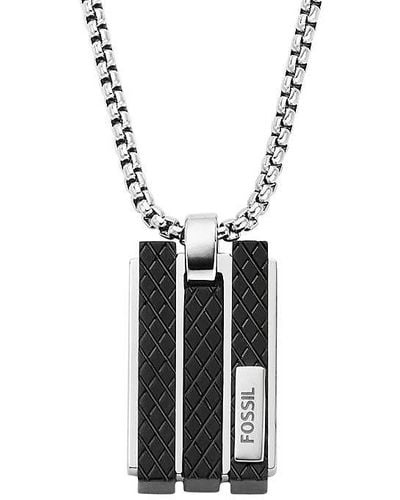 Fossil Textured Plaque Stainless Steel Pendant Necklace - White
