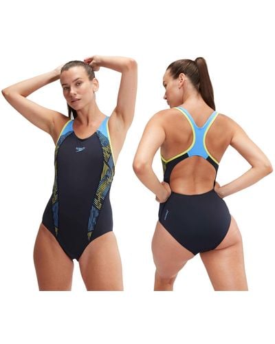 Speedo Women's Placement Laneback Swimsuit Navy/blue - 36" (uk 12) - 8-00305416834
