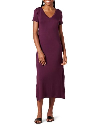Amazon Essentials Jersey V-neck Short-sleeved Midi-length Dress - Purple