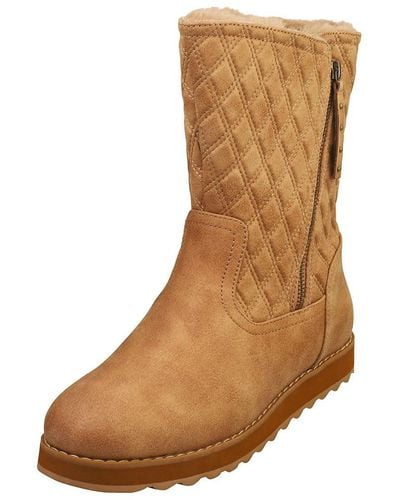 Skechers 167675 Keepsakes 2.0 Morning Walks Ladies Chestnut Textile Water Resistant Vegan Side Zip Ankle Boots - Brown