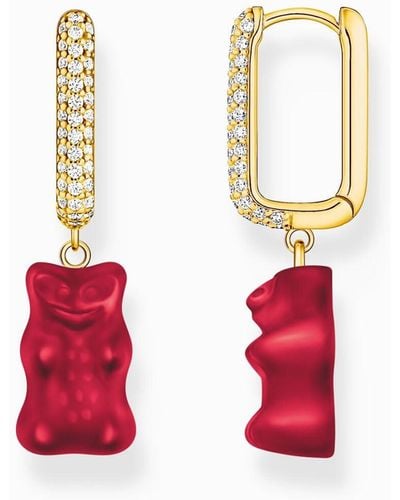 Thomas Sabo Créoles simples avec pendentif ours en or rouge en version midi et pierres plaquées or