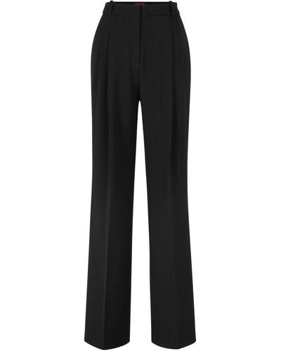 HUGO Relaxed-fit Wide-leg Trousers With Sparkle-effect Pinstripe - Black