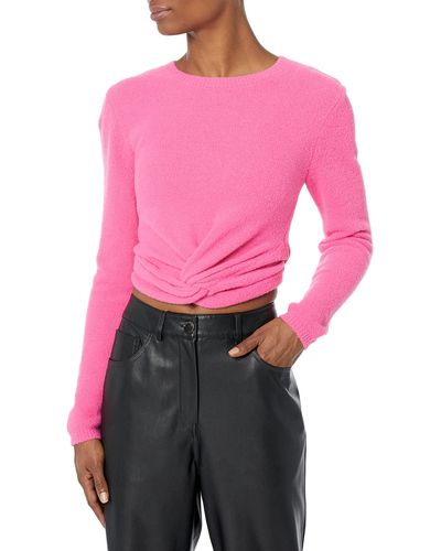 The Drop Eloise Long Sleeve Twist Front Cozy Cropped Sweater - Pink