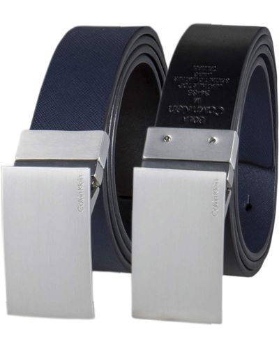 Calvin Klein Two-in-one Reversible Modern Plaque Buckle Dress Belt - Blue