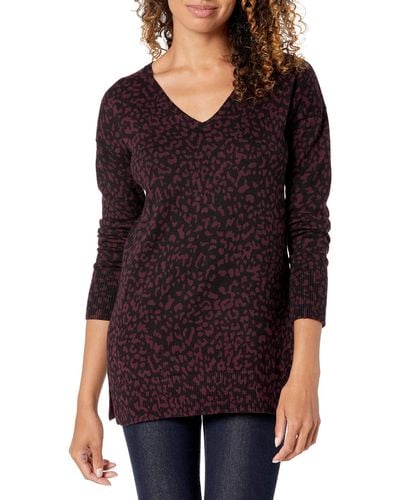 Amazon Essentials Lightweight Long-sleeve V-neck Tunic Sweater - Purple