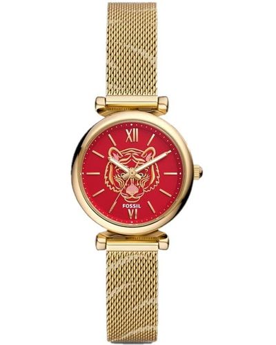 Fossil Carlie Analogue Quartz Watch With Gold Colour - Red