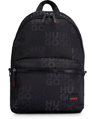 HUGO Rucksack mit Stack-Logo-Muster und Logo-Aufnäher aus Gummi - Schwarz