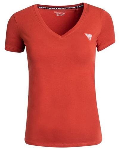 Guess T-Shirt in terracotta da donna Mini Triangle - Rosso
