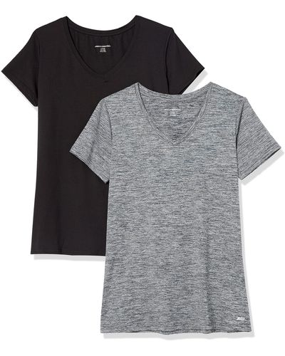 Amazon Essentials Tech-Stretch-T-Shirt mit kurzen Ärmeln und V-Ausschnitt - Grau