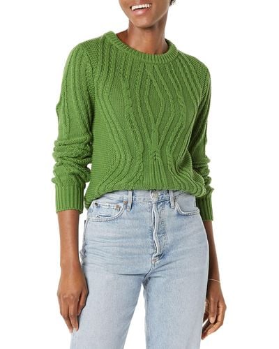 Amazon Essentials Jersey 100% de Algodón Trenzado con Cuello Redondo Mujer - Verde