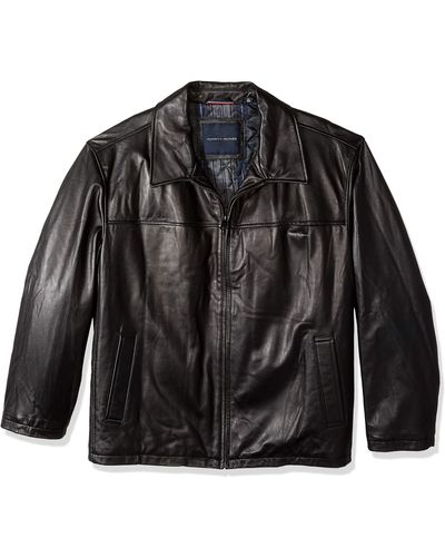 Tommy Hilfiger Big Open Bottom Classic Leather Jacket - Black