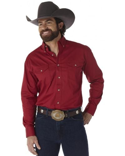 Wrangler Mens Painted Desert Two Pocket Long Sleeve Work Button Down Shirts - Red