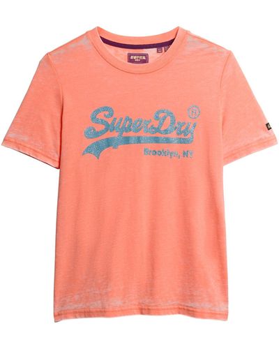 Superdry Vintage T-Shirt mit Logo und Verzierung Fusion Korallrot 42 - Pink