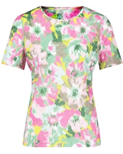 Gerry Weber Gemustertes T-Shirt in Ausbrenner-Qualität Kurzarm Gemustert Grün/Lila/Pink Druck 36 - Weiß
