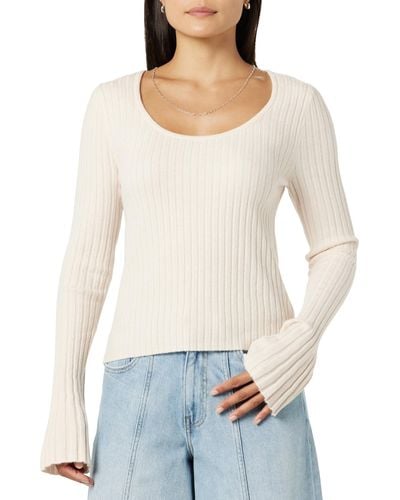 The Drop Beatrice Bell Sleeve Scoop Neck Sweater - White