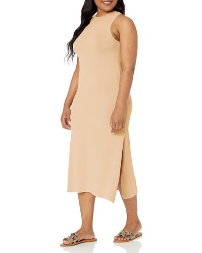The Drop Gabriela High Neck Cut-in A-line Side-slit Maxi Jumper Dress - Natural