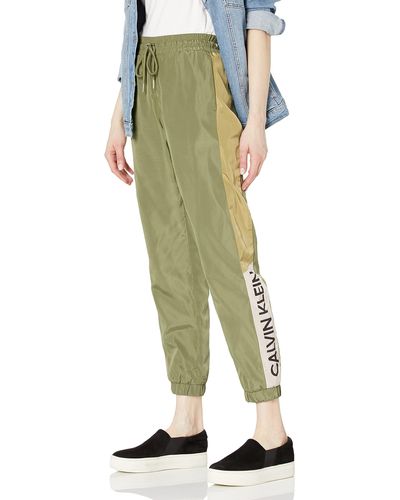 Calvin Klein Performance Logo Colorblock Smocked Waistband Jogger 27" Inseam Trousers - Green
