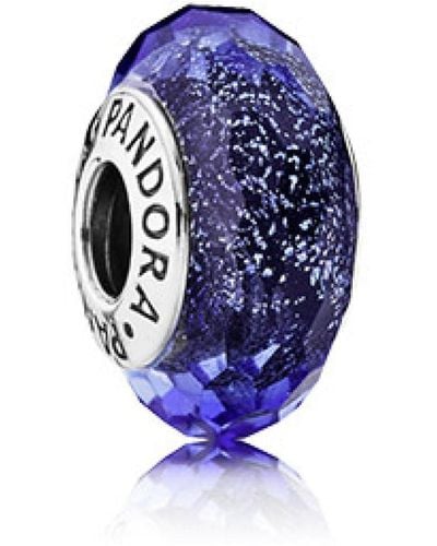 PANDORA Abstract Zilveren Bedeltje Met Gefacetteerd Iriserend Blauw Muranoglas
