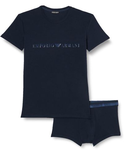 Emporio Armani T-shirt+trunk Christmas Shiny Logo Underwear - Blau