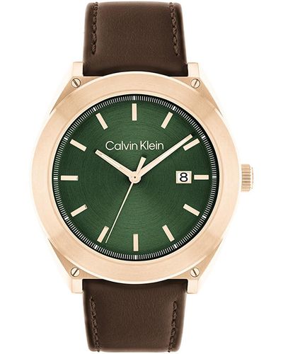 Calvin Klein Reloj Analógico de Cuarzo para hombre con Correa en piel Marrón - 25200202 - Verde