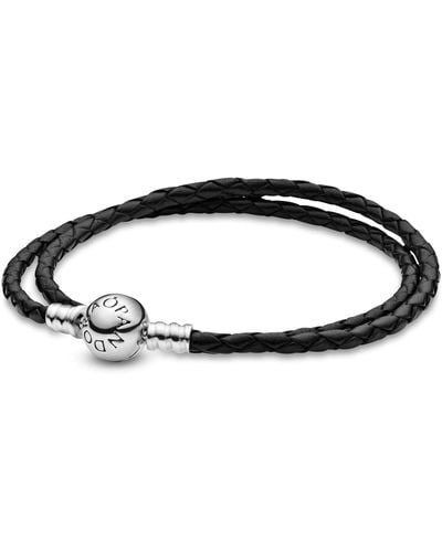 PANDORA Pulsera Moments 590745CBK-D3 cuero negro