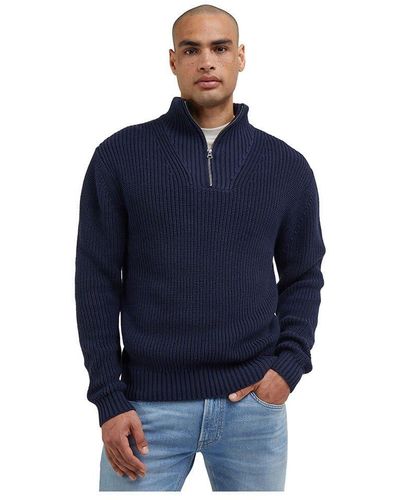 Lee Jeans Half Zip Knit Sweater - Blau