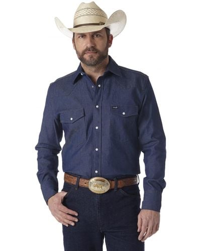 Wrangler Camicia Western con Taglio Cowboy - Blu