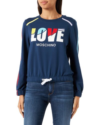 Love Moschino Sweat-Shirt à ches Longues Coupe Droite Maillot de survêtement - Bleu