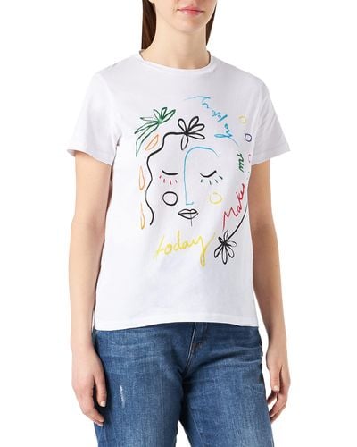 Desigual Ts_faces T-shirt Voor - Wit