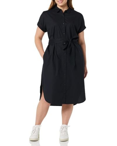 Amazon Essentials Relaxed Fit Short Sleeve Button Front Belted Shirt Dress - Black