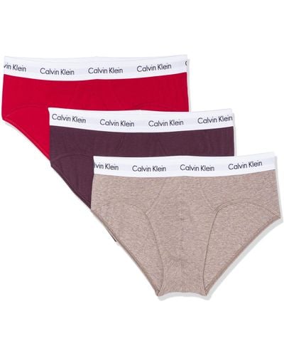 Calvin Klein Pack de 3 Calzoncillos para Hombre 3 Pk Hip Brief con Stretch - Rojo