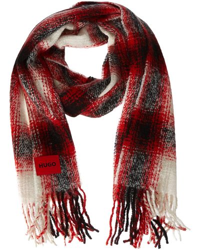 HUGO S -z 521 Checked Scarf With Red Logo Label
