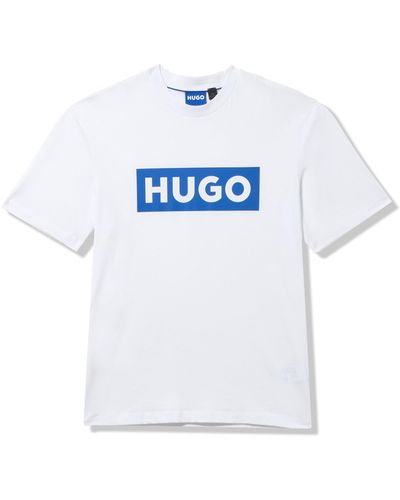 HUGO Logo Stripe Cotton Crew Neck T-shirt - White
