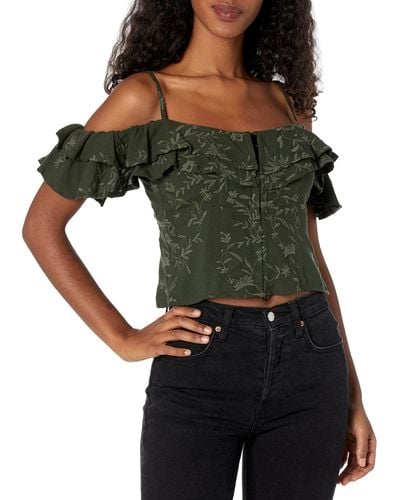 Guess Sleeveless Cold Shoulder Mattie Embroidered Top - Verde