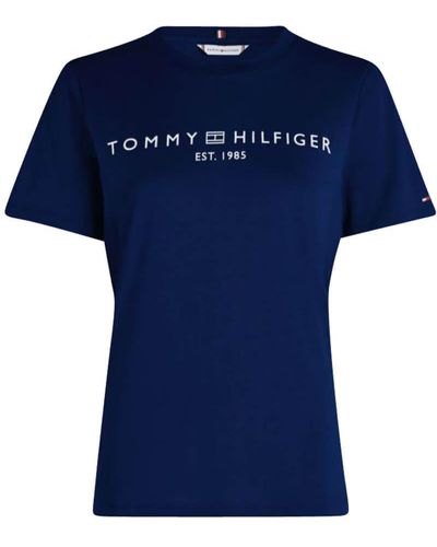 Tommy Hilfiger REG Corp Logo C-NK SS WW0WW40276 Kurzarm Strickoberteile - Blau