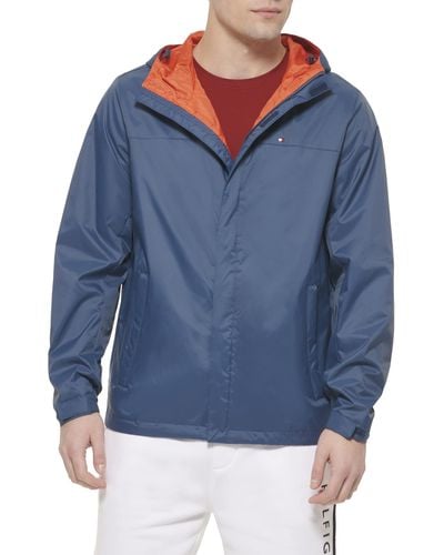 Tommy Hilfiger Lightweight Breathable Waterproof Hooded Jacket Abrigo para Lluvia - Azul