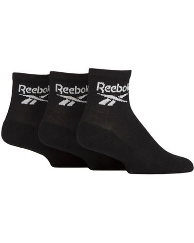 Reebok Unisex 'core' Ankle Socks - Mens & Ladies, Cotton, Cushioned, Plain With Logo, 3 Pair Multipack Uk Size Range 2.5-12.5 - Black