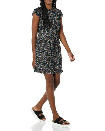 Amazon Essentials Relaxed Fit Lightweight Georgette Split Neck Flutter Sleeve Shift Dress - Black