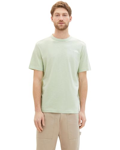 Tom Tailor Basic T-Shirt mit kleinem Logo-Print - Grün